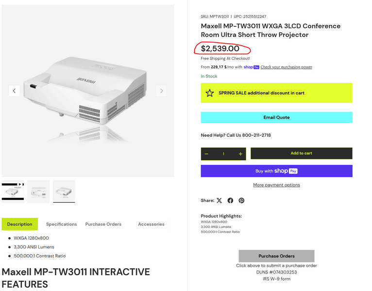 Proiector Maxell MP-TW3011 &mdash; folosit, 4140 h de funcționare MP-TW3011 foto