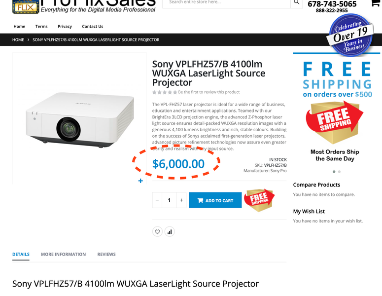 Projektor Sony VPL-FHZ57 &mdash; używany, 22091 godz. pracy