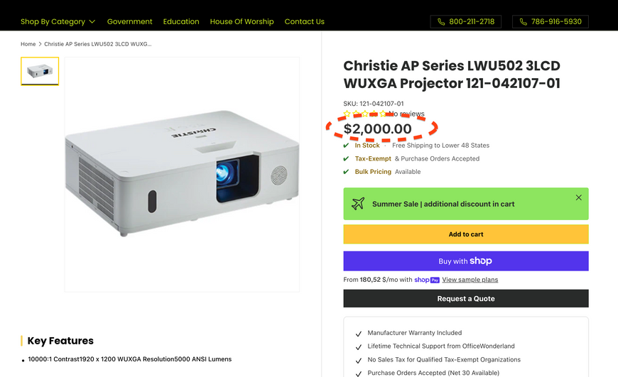 Проектор Christie LWU502 &mdash; б/у, 6137 ч наработки LWU502 фото