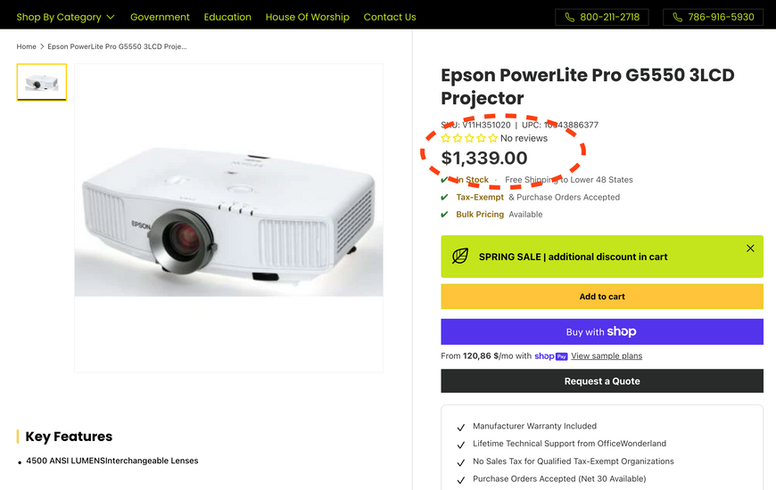 Epson PowerLite Pro G5550 (V11H351020) projector &mdash; used, 486 h of operation